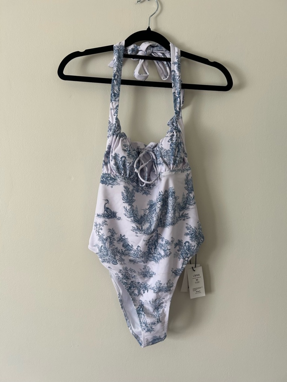 Cider White One-Piece Swimsuit with Blue Toile Print